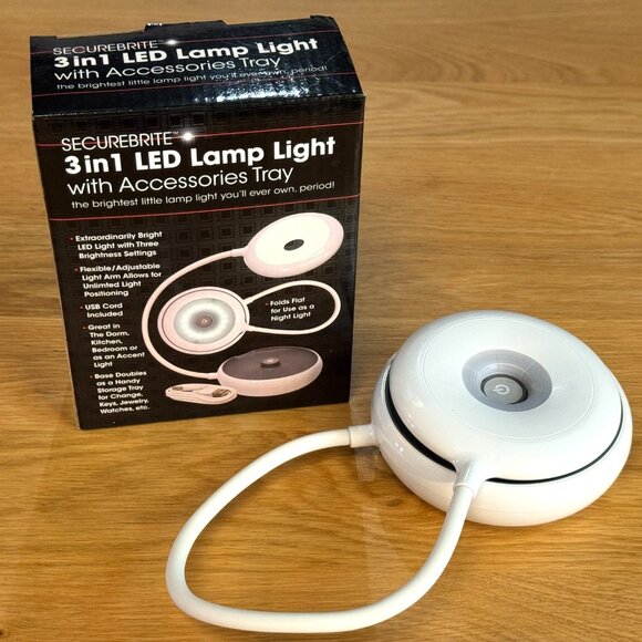 SecureBrite Portable 3-in-1 LED Lamp Light (Reading, Night Light), White/Grey - Picture 1 of 16